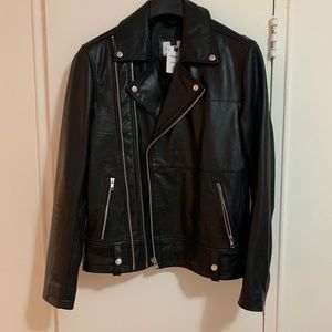Topman Black Leather Biker Jacket Medium NWT